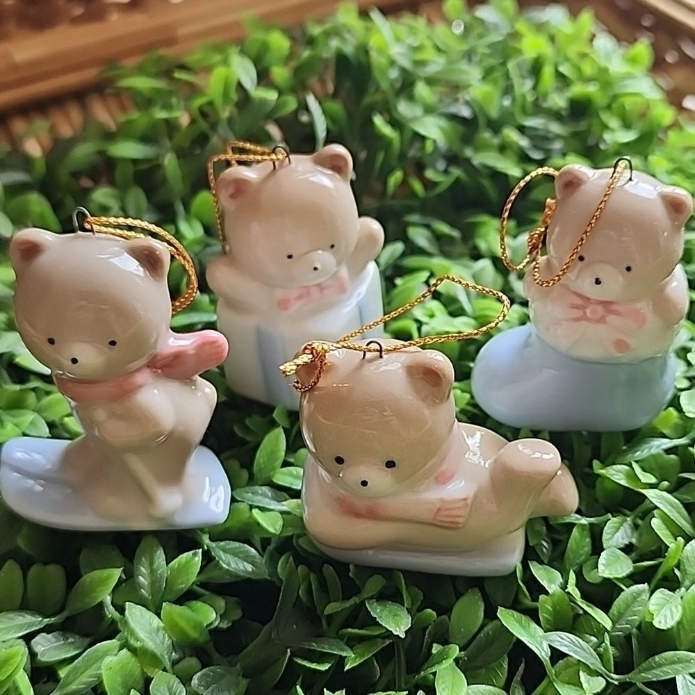 Vintage Russ Pastel Bear Ornaments Set Of 4